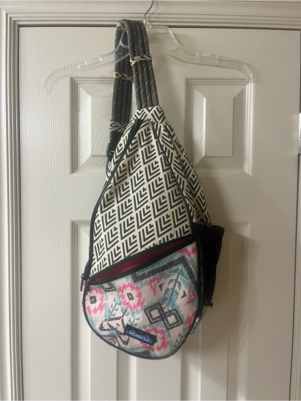 Kavu Sling Crossbody Bag - Black, Cream, Pink & Teal